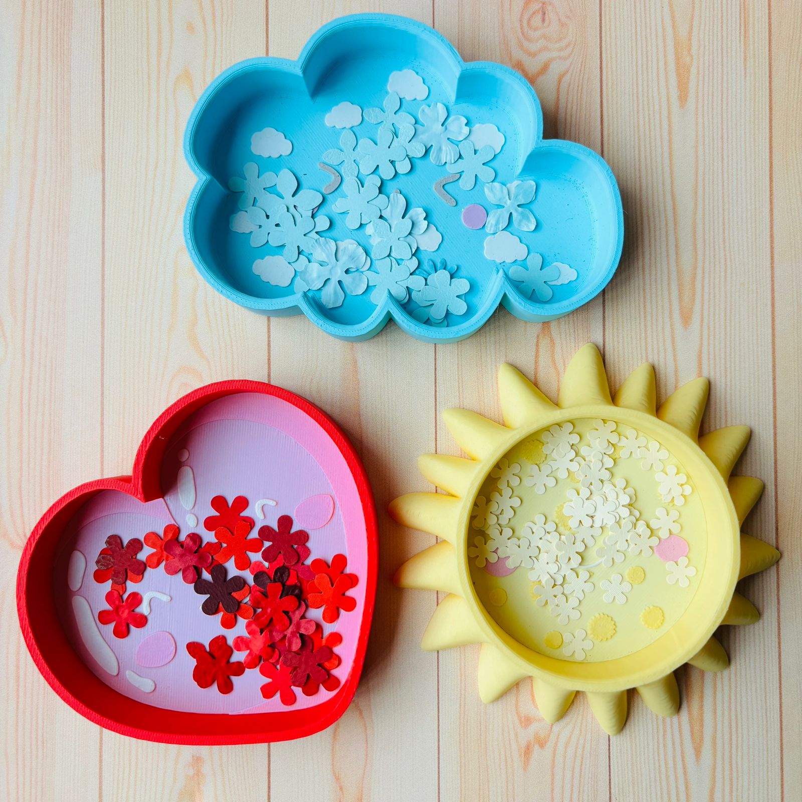 Kit de bandejitas para sparkles de corazon,nube y sol